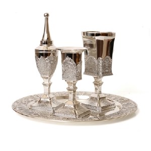 Havdallah Set Silver Plated Filigree Design 4 Piece Set