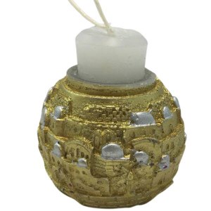 Safed Round Havdallah Candle Jerusalem Design Gold