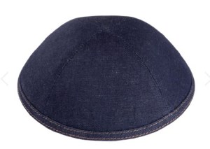 iKippah Blue Denim with Camel Double Stitch Rim Size 2