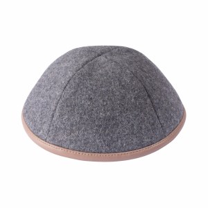 iKippah Gray Wool with Tan Leather Rim Size 2