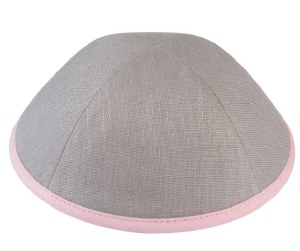 iKippah Light Gray Linen with Pink Rim Size 3