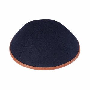 iKippah Navy Wool with Camel Leather Rim Size 5