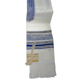 Tallis Paz Jerusalem Rayon Size 18 Blue and Gold 18" x 72"