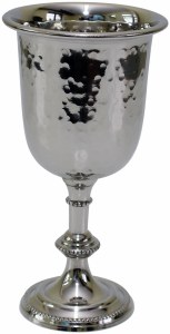 Kiddush Cup on Stem Hammered Nickel 6.5"
