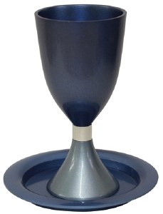 Kiddush Cup with Saucer Annodized Aluminum Two Tone Blue 5.5"