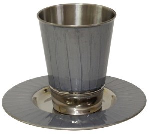 Kiddush Cup Nickel and Enamel Light Grey with Matching Saucer 3.5"