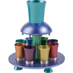 Yair Emanuel Wine Fountain with Goblet and 8 Cups Multicolored Anodized Aluminum Multicolor