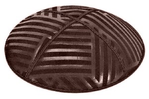 Brown Blind Embossed Angle Stripes Kippah without Trim