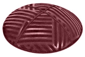 Burgundy Blind Embossed Angle Stripes Kippah without Trim