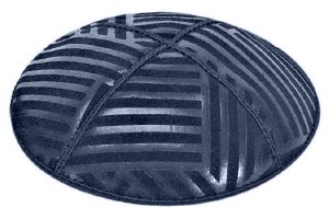 Navy Blind Embossed Angle Stripes Kippah without Trim