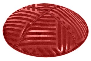 Red Blind Embossed Angle Stripes Kippah without Trim