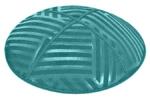 Teal Blind Embossed Angle Stripes Kippah without Trim
