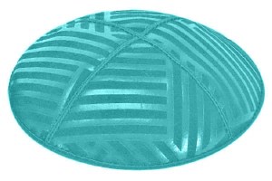 Turquoise Blind Embossed Angle Stripes Kippah without Trim