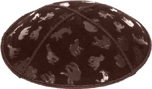 Brown Blind Embossed Animals Kippah without Trim