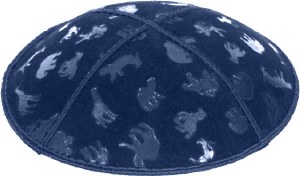 Dark Royal Blind Embossed Animals Kippah without Trim