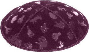 Eggplant Blind Embossed Animals Kippah without Trim