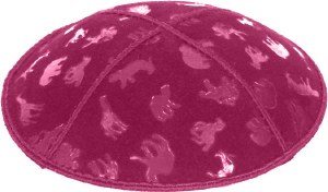 Fuchsia Blind Embossed Animals Kippah without Trim