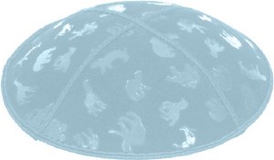 Light Blue Blind Embossed Animals Kippah without Trim
