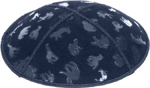 Navy Blind Embossed Animals Kippah without Trim