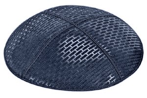 Navy Blind Embossed Brick Kippah without Trim