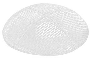 White Blind Embossed Brick Kippah with Trim