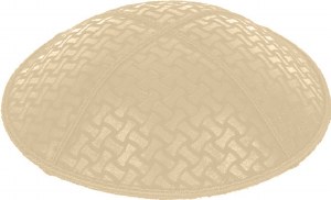 Beige Blind Embossed Chain Link Kippah with Trim