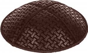 Brown Blind Embossed Chain Link Kippah without Trim