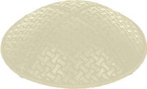 Ivory Blind Embossed Chain Link Kippah without Trim