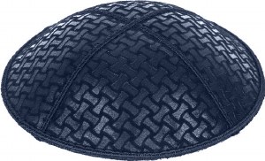 Navy Blind Embossed Chain Link Kippah without Trim
