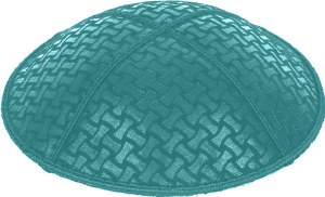 Teal Blind Embossed Chain Link Kippah without Trim
