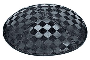 Black Blind Embossed Checkerboard Kippah