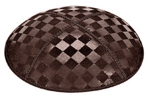 Brown Blind Embossed Checkerboard Kippah