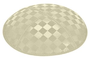 Ivory Blind Embossed Checkerboard Kippah