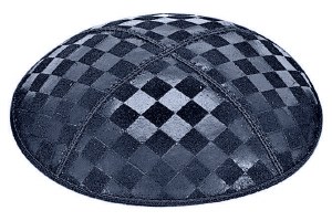 Navy Blind Embossed Checkerboard Kippah