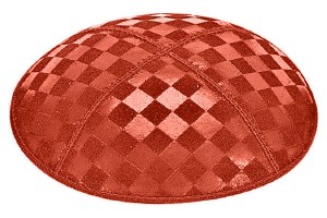 Orange Blind Embossed Checkerboard Kippah