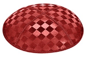 Red Blind Embossed Checkerboard Kippah