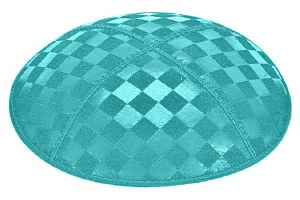 Turquoise Blind Embossed Checkerboard Kippah