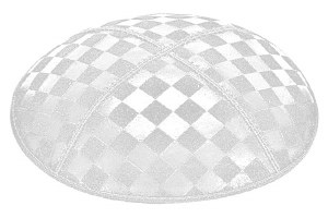 White Blind Embossed Checkerboard Kippah