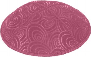 Hot Pink Blind Embossed Circles Kippah with Light Grey and White Trim