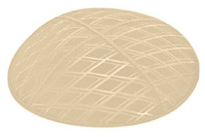 Beige Blind Embossed Diamonds Kippah with White and Silver Trim