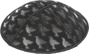 Black Blind Embossed Doves Kippah without Trim