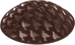 Brown Blind Embossed Doves Kippah without Trim