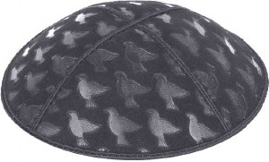 Dark Grey Blind Embossed Doves Kippah without Trim