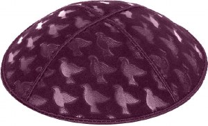 Eggplant Blind Embossed Doves Kippah without Trim