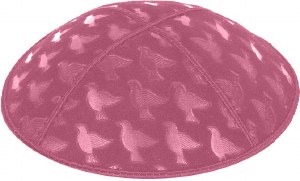 Hot Pink Blind Embossed Doves Kippah without Trim
