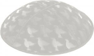 Light Grey Blind Embossed Doves Kippah without Trim