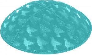 Turquoise Blind Embossed Doves Kippah without Trim