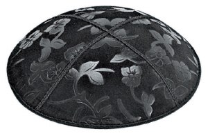 Black Blind Embossed Flowers Kippah without Trim