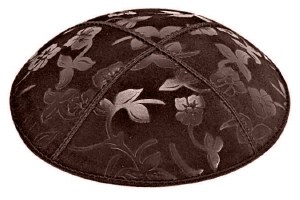 Brown Blind Embossed Flowers Kippah without Trim
