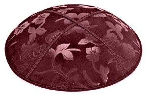 Burgundy Blind Embossed Flowers Kippah without Trim